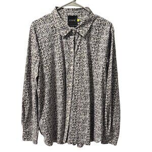 Lyssé Womens Abstract Print Button-Up Blouse XL Nylon/Elastane Long Sleeve